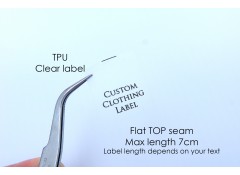 Sew-on Clothing label, TPU CLEAR WHITE, 25mm Flat TOP seam, 100 labels